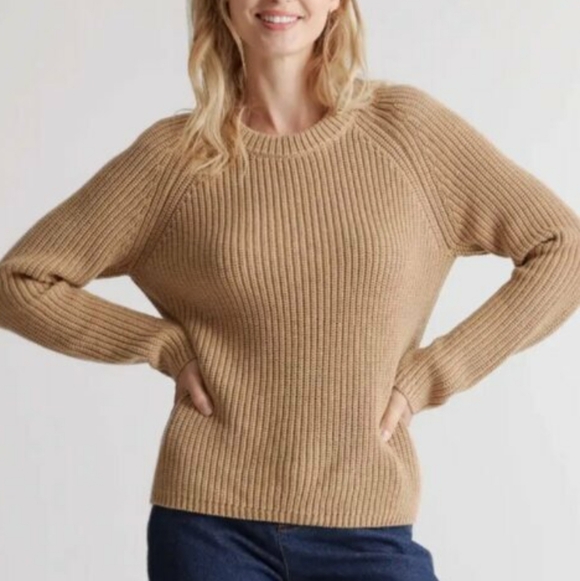 Quince 100% Organic Cotton Fisherman Crew Sweater In Camel Size Large - Picture 2 of 7